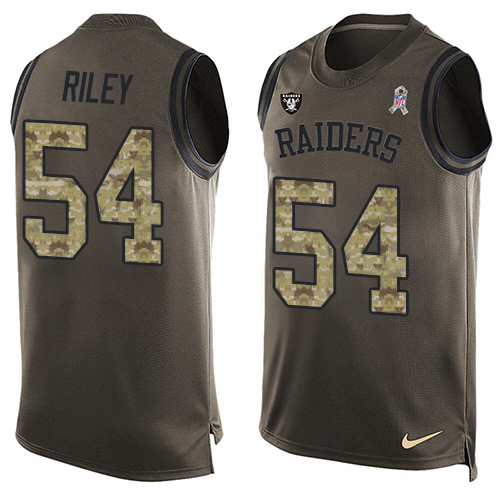 Men's Limited Perry Riley Nike Jersey Green - #54 Salute to Service Tank Top NFL Oakland Raiders